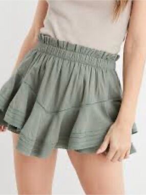 Aerie Rock n Ruffle Olive green Smocked Waist Ruffle Mini Skort